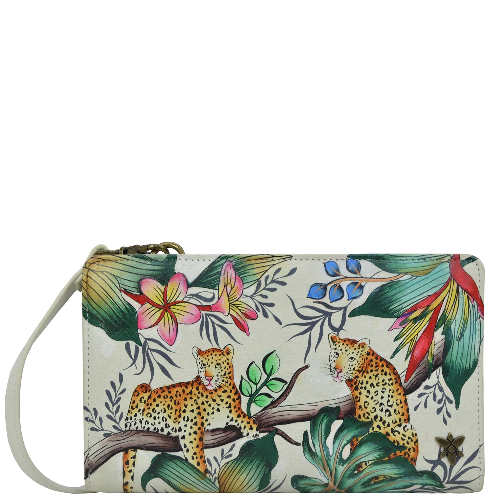 Anuschka Women's Original Hand-Painted Genuine Leather RFID Blocking Organizer Wallet - Jungle Queen Ivory