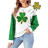 For G and PL Women St Patricks Irish Sequin Fleece Sparkle Shirts Crewneck Lucky Sweatshirts Double-Sided Clover XL