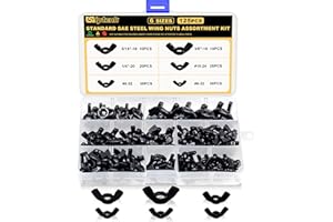 Siptenk Black SAE Wing Nuts 125PCS, #6-32#8-32#10-24 1/4"-20 3/8"-16 5/16"-18 Wingnuts 6 Assorted Sizes Carbon Steel Zinc Plated Butterfly Wing Nut Fasteners Hardware Assortment Kit
