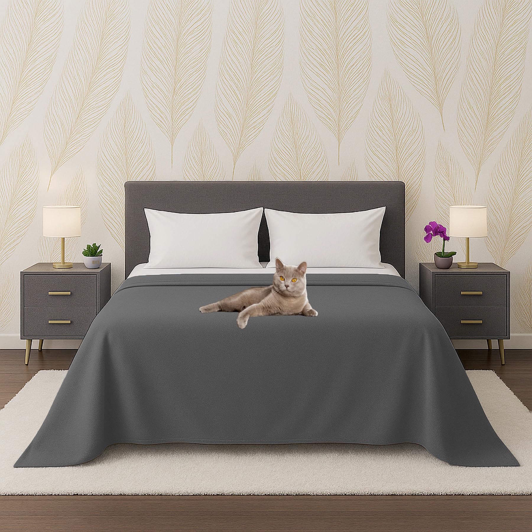 Byour3 - 100% Pure Cotton Organic Bedspread Lightweight King Size Double Single Bed Furnishing Cloth Rectangular Multipurpose Hypoallergenic Bedcover Washable (Delta Anthracite Gray, Double)