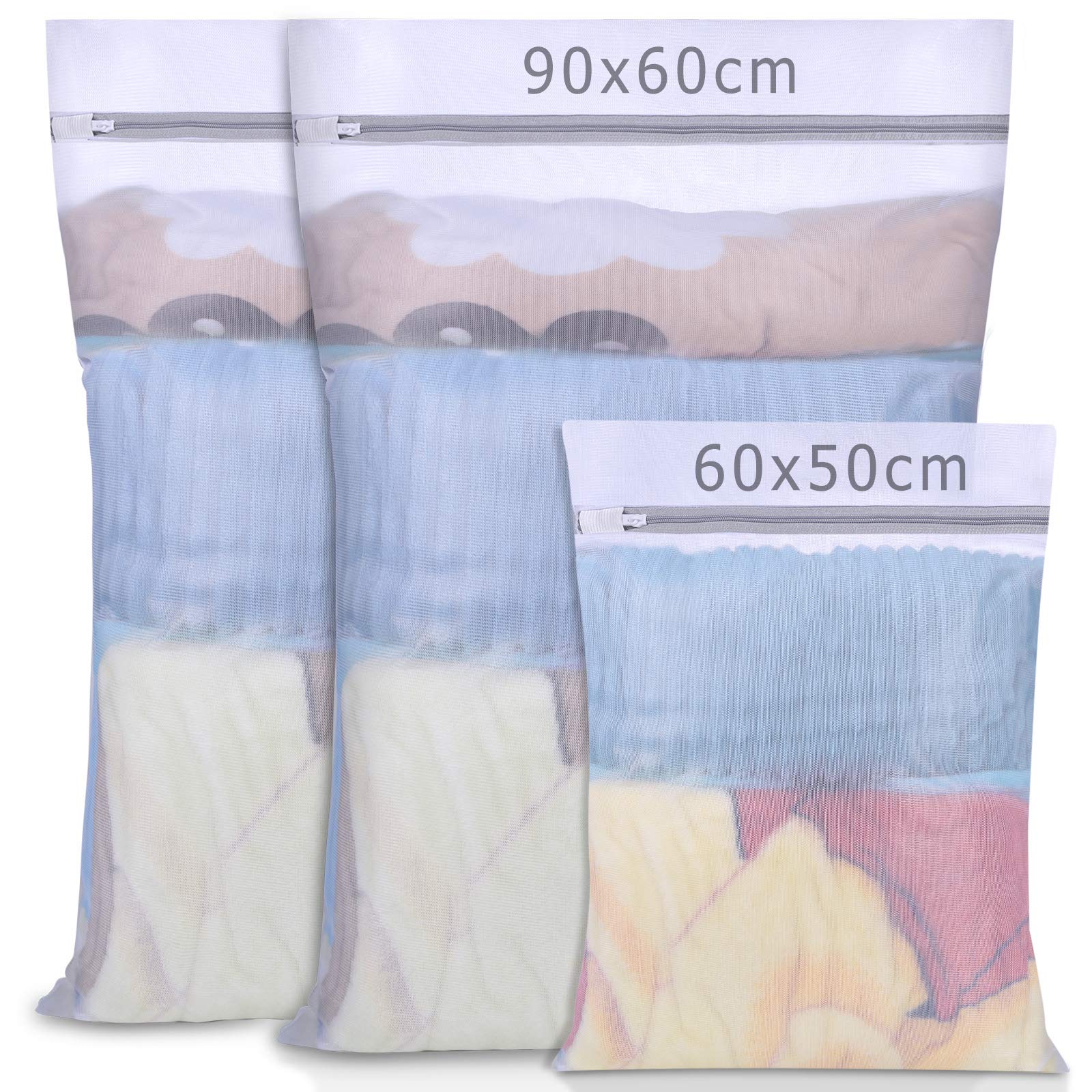 AJOXEL Laundry Bags, Set of 3 Mesh Laundry Bag with Zip Lock for Washing Machine, White Delicate Durable Polyester Wash Bags for Laundry Sweater, Blouse, Hosiery, Stocking, Underwear, Bra and Lingerie