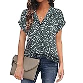 Timeson Women's Short Sleeve Chiffon Blouses for Office Work Business Attire Collared Shirts