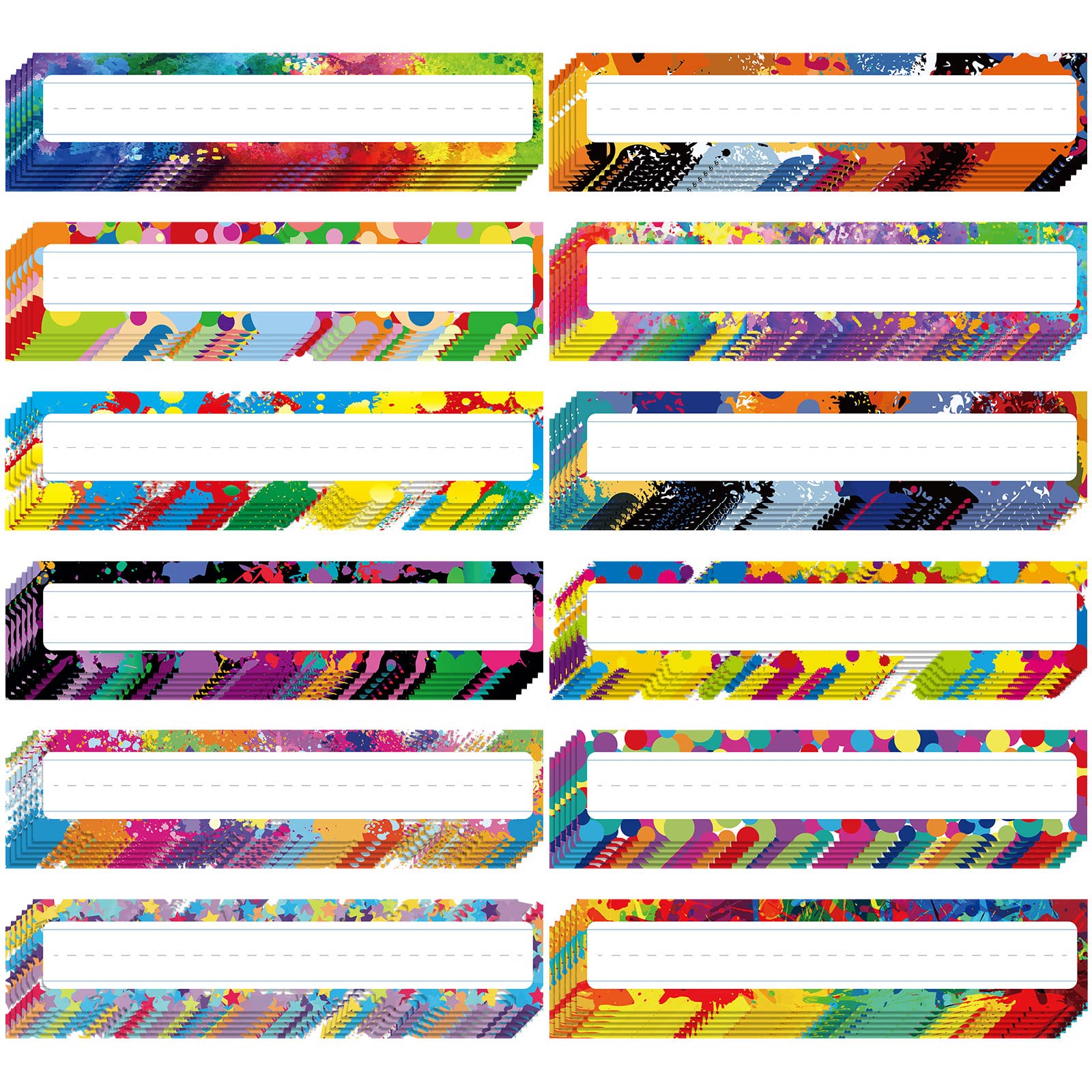 Photo 1 of 72 Pcs Classroom Desk Name Plate Tags Colorful Nameplates Confetti Labels with 200 Pcs Point Dots for Kids Kindergarten Preschool Students Teachers School Supply Bulletin Board (Oil Painting Style)