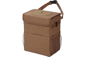 AOKJOY Car Garbage can with lid Leak Proof Vehicle Trash Can 3 Storage Pockets Hanging Waterproof car Trash Bag for SUV Brown