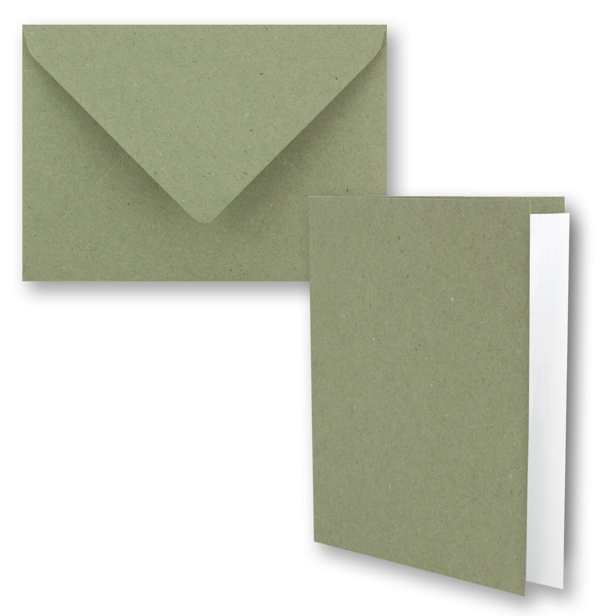 25x Vintage Kraft Paper Folding Cards SET - dark green (green) - with envelopes and inserts DIN B6-12 x 16.9 cm - blank recycled folding cards - GUSTAV NEUSER