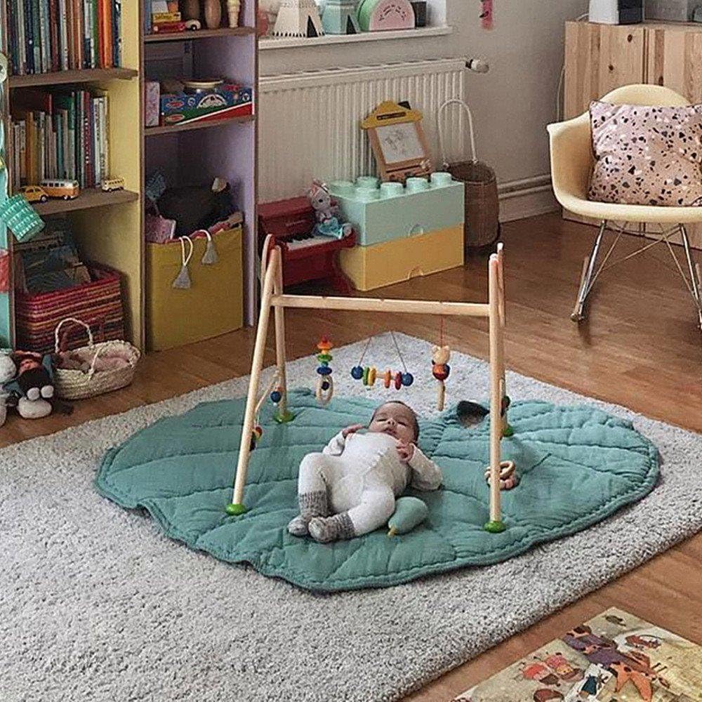 Werchenli Cartoon Style Baby Play Mat for Floor Reversible Thick 100% Soft Cotton 37.4 Inches Playmat For Kids, Leaves-green