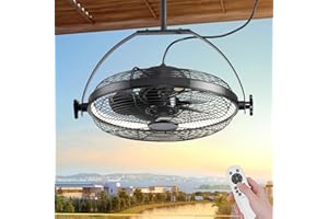 AHAWILL Gazebo Fans Outdoor Hanging Ceiling Fans with Lights,16" Portable Plug in Ceiling Fan,Multi-Angle Adjustable Floor Fans,Black Outdoor Ceiling Fans for Patios.