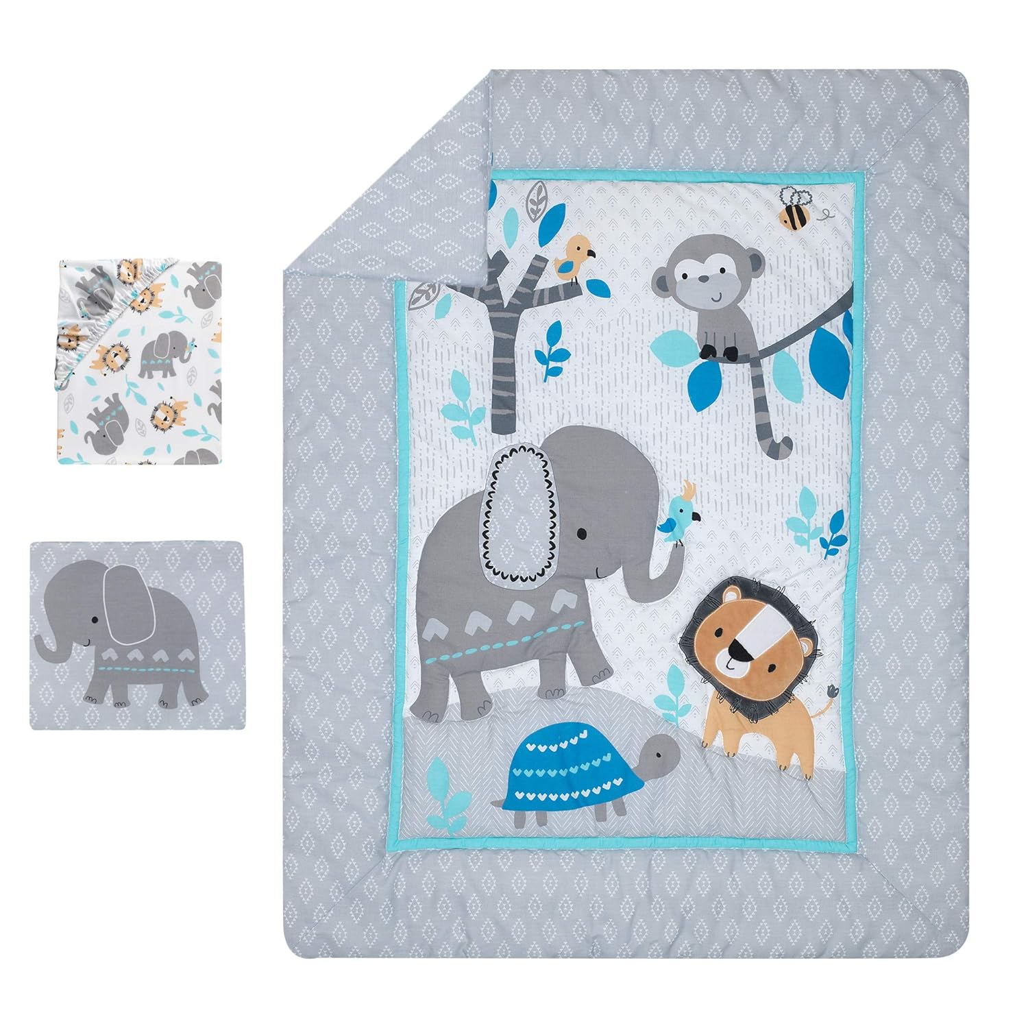 Bedtime Originals Jungle Fun 3-Piece Crib Bedding Set, Blue/Gray : Baby