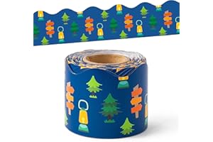 BeYumi Camping Tent Border Trim - 65ft Back to School Hiking Camping Scalloped Rolled Border Trim Outdoor Themed Bulletin Boa