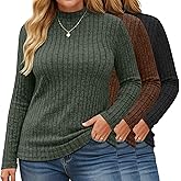 Evervibe 3 Pack Women's Plus Size Sweaters Long Sleeve Mock Neck Lightweight Tunic Sweaters Casual Tops 2026 Trendy