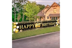 TZSS Black & Gold 60th Birthday Banner Decorations - Extra Large 118"x20" Reusable Yard Sign for Men & Women, Over The Hill Party Decor Indoor Outdoor, Diamond Jubilee Celebration