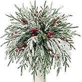 Kesywale Set of 40 Artificial Norfolk Pine Branches with Red Berry 12.8" Christmas Greenery Picks Fake Norfolk Pine Stems Tree Needle Sprigs for Vase Filler DIY Craft Garland Home Decorations (Frost)
