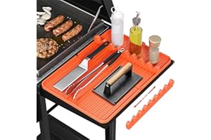 Sevenblue Silicone Grill Mat Compatible with Blackstone, Silicone Griddle Tool Mat with Adjustable Slots, Side Shelf Mat with Drip Pad for Blackstone Grill Accessories (Orange)
