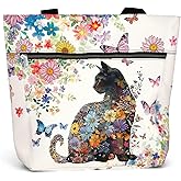 Waterproof Tote Bag with Pockets and Zipper for Work. Shoulder Bag for Women. Gift for Cat Lover Cat Owner.