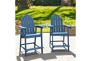 LUE BONA Tall Adirondack Chairs Set of 2, Recycled Poly Adirondack Chair Bar stools with Cup Holder, 25.6", 300Lbs, Eco-Friendly, Weather Resistant Lifeguard Chair for Balcony,Deck