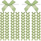 Adodotoe Twist Tie Bows, 100 Pcs Satin Twist Tie Bows for Treat Bag Satin Ribbon Tie Bows for Tying Up Packages Present Bags Bakery Candy Bags Decorating Ribbon Bow Gift Wrap Bows (sage Green)
