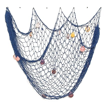 KINGSO Mediterranean Style Decorative Fish Net With Anchor and Shells Blue