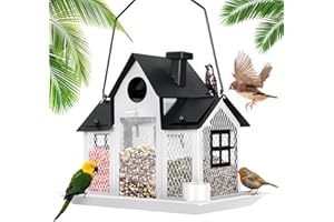 Solar Bird Feeders House for Outside Hanging Metal Wild Bird Feeder for Outdoors Large Capacity Cardinal Birdfeeder Birdhouse