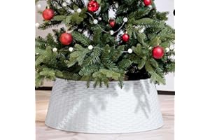 HarcoHome Christmas Tree Collar, 28.4" D Round Christmas Tree Base Cover, Plastic Rattan Tree Collar, Christmas Tree Ring for Artificial Trees, Christmas Tree Skirt for Christmas Decorations (White)