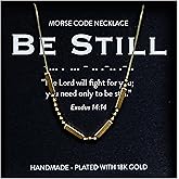 Christian Morse Code Necklace for Her | 18K Gold Plated Chunky Morse Code Necklace for Women | Ladies Religious Minimalist Bead Bar Jewelry with Inspirational Words of Encouragement | Catholic Gift for mom, sister, daughter, friend