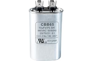 10 uF 10 MFD 370/440VAC 50/60Hz CBB65 CBB65A Oval Run Start Capacitor 50/60 Hz AC Electric by Canamax - Universal fit Single Phase Motor Capacitors Condenser Straight Cool or Heat Pump Air Conditioner