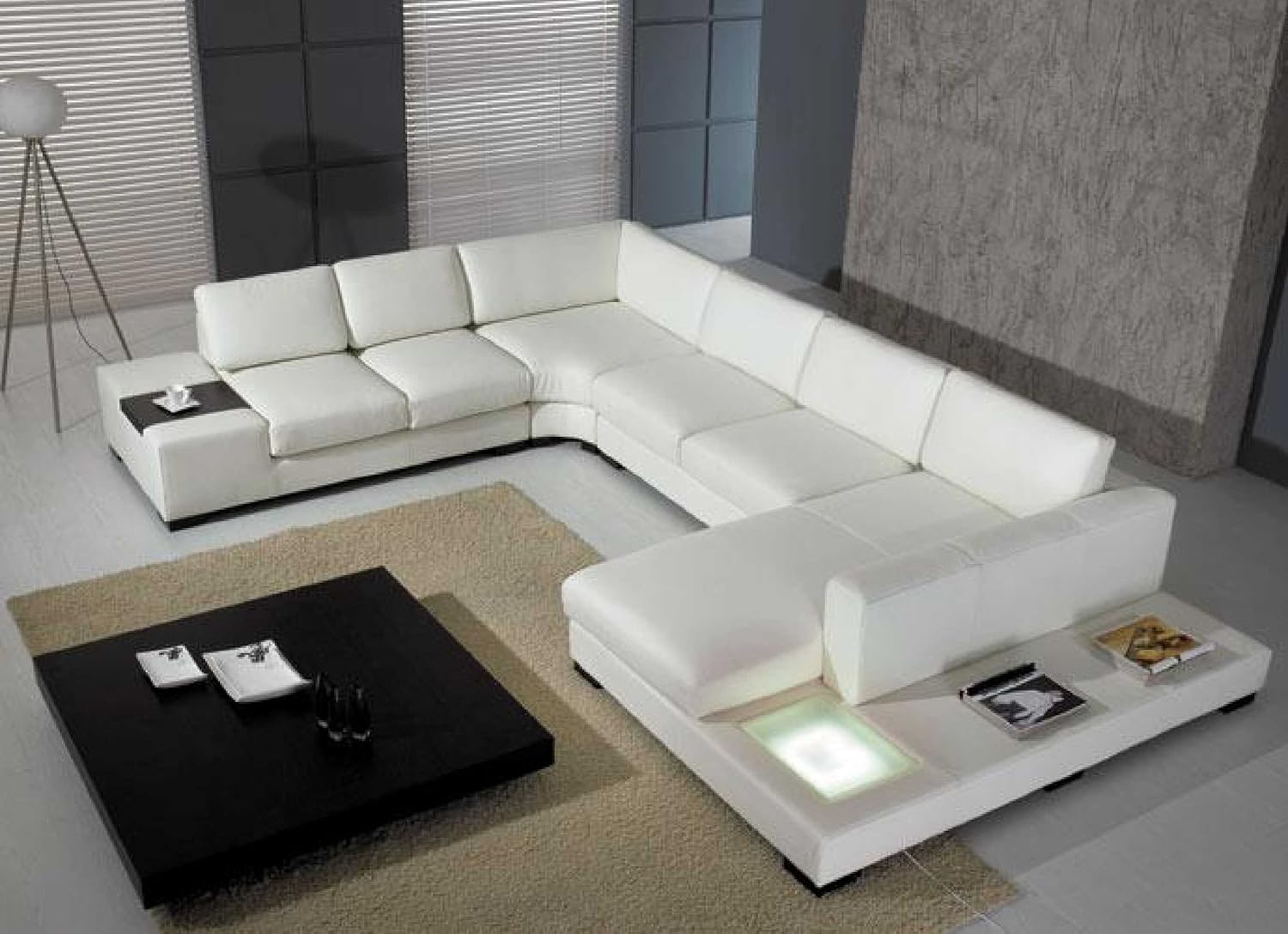 Amazon Com Vig Furniture T35 White Leather Sectional With Light