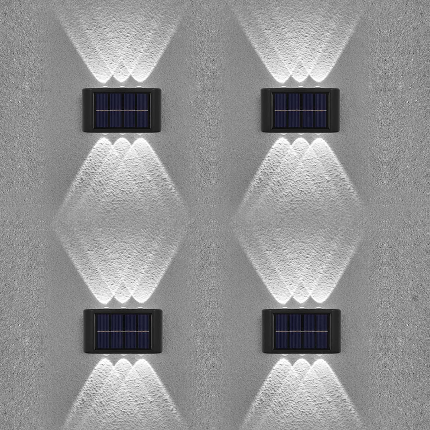 Leehui 4 Pack Solar Wall Lights Outdoor, 6 LED Waterproof Solar Fence Lights Up and Down Wall Lamps for Garden Decoration, Fence, Yard, Front Door, Pathway (Bright White, 4 Pack)