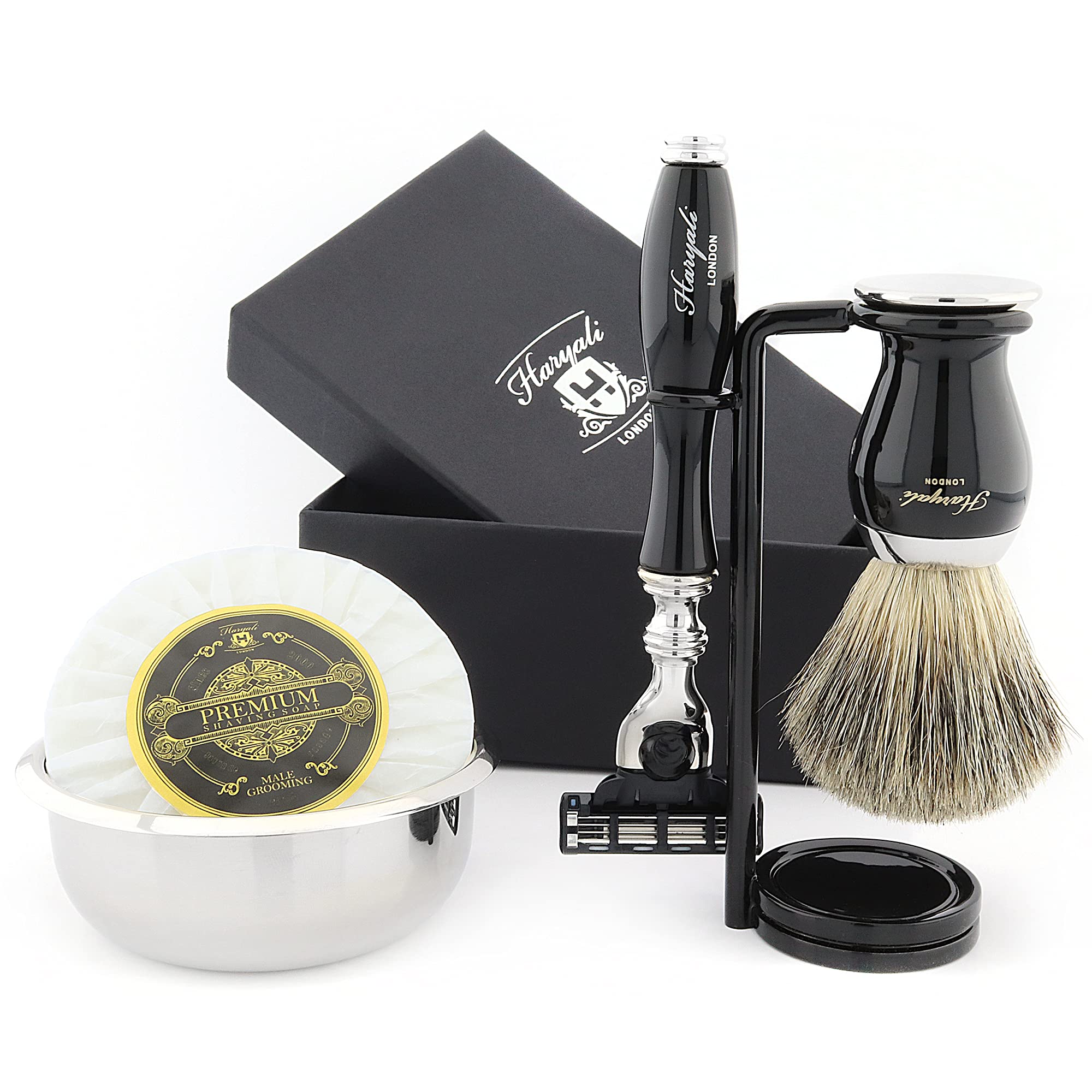 Premium Shaving Kit Gift for Men (Mach 3 Razor,Brush,Bowl,Stand) Branded Box