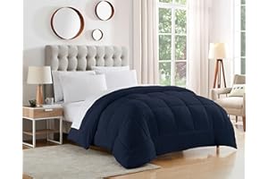 Sweet Home Collection Dorm Room Essentials College Bedding Comforter 1 Piece Queen Size Solid Color Duvet Insert for College Students Boys and Girls, Queen, Navy Blue