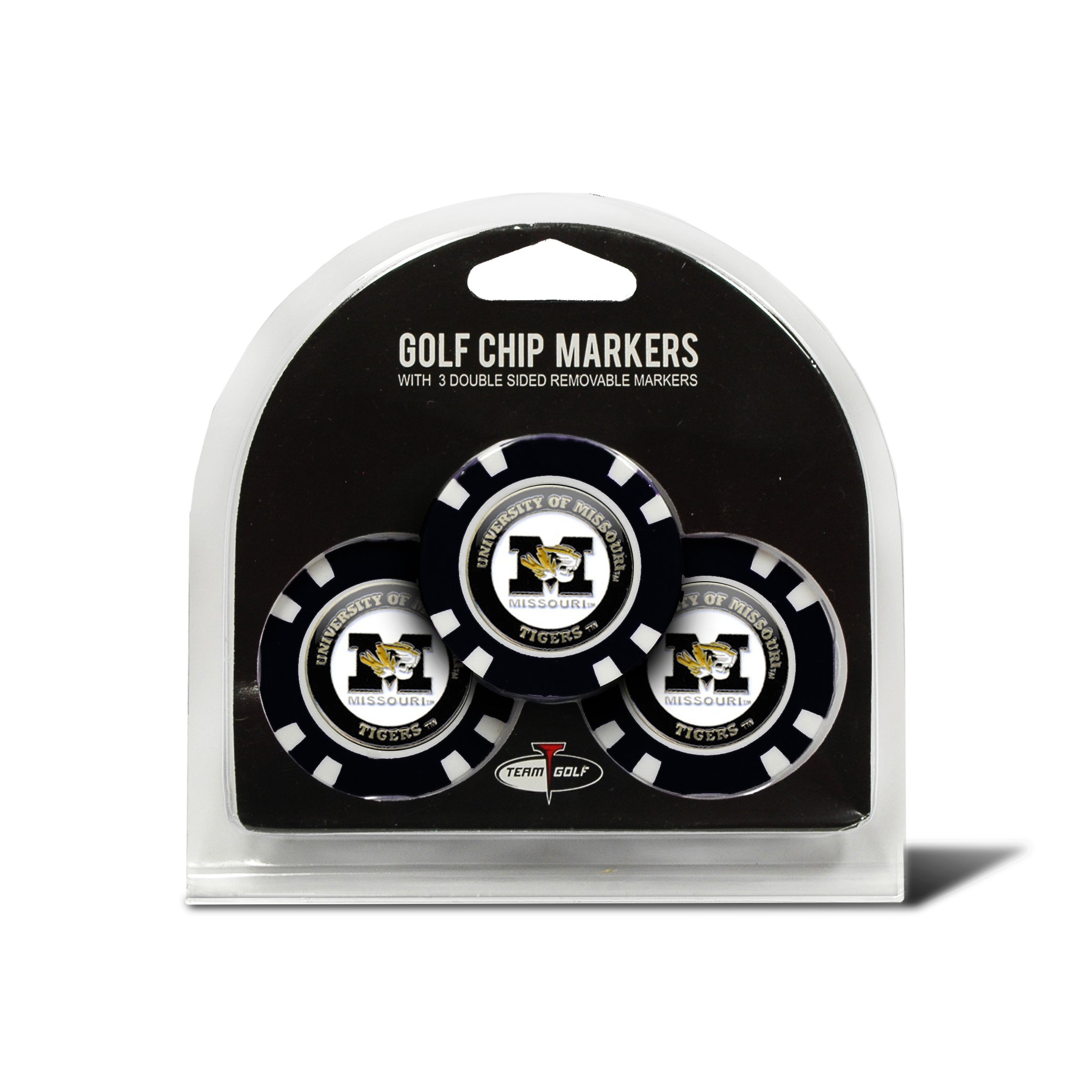 Team Golf NCAA Missouri Tigers 3 Pack Golf Chip Ball Markers, Poker Chip Size with Pop Out Smaller Double-Sided Enamel Markers