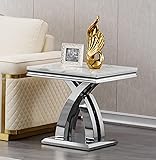 23in Faux Marble End Table w/Stainless Steel