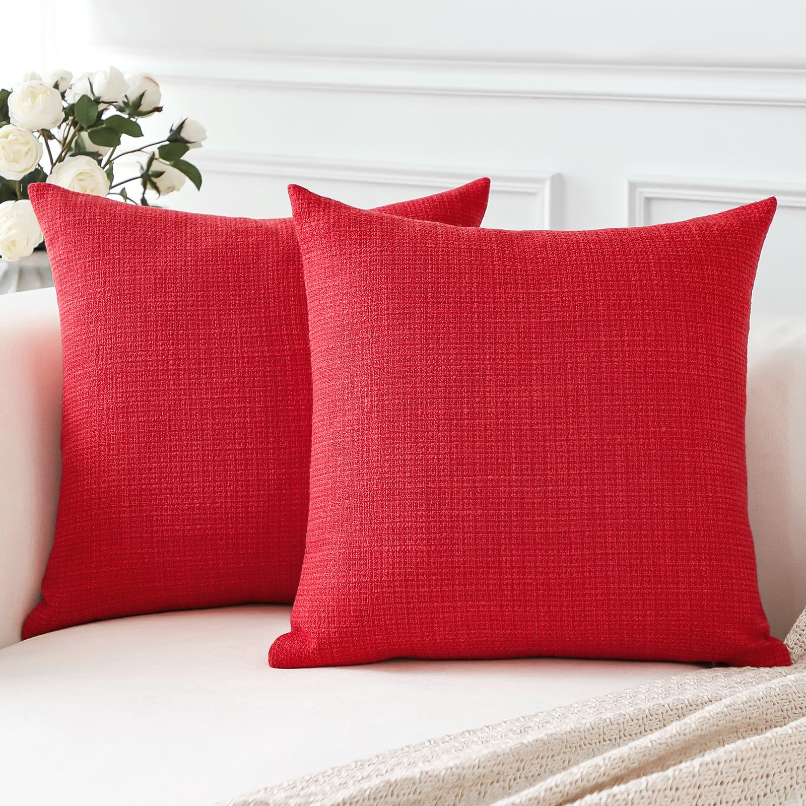Artscope Christmas Cushion Covers Set of 2 Linen Decorative Square Pillowcases Pillow Covers 55x55cm for Home Decor Sofa Bedroom Car (Christmas Red, 22x22) — image 1