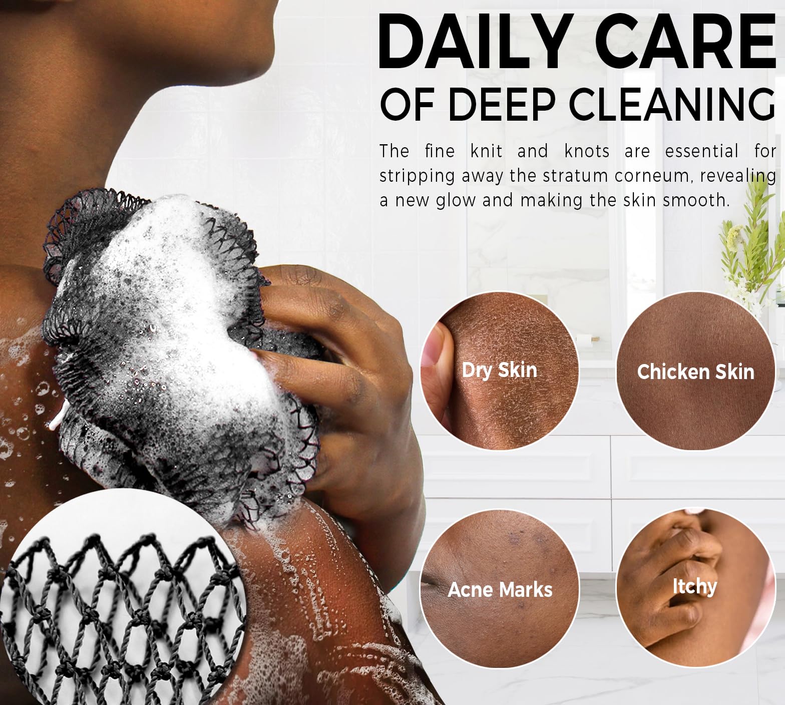 African Net Sponge Authentic - Exfoliating Back Scrub Bath Sponge with Knots - Afro Scrub Body Scrubber Exfoliator Washcloth - African Body Care Daily Use Shower Essentials
