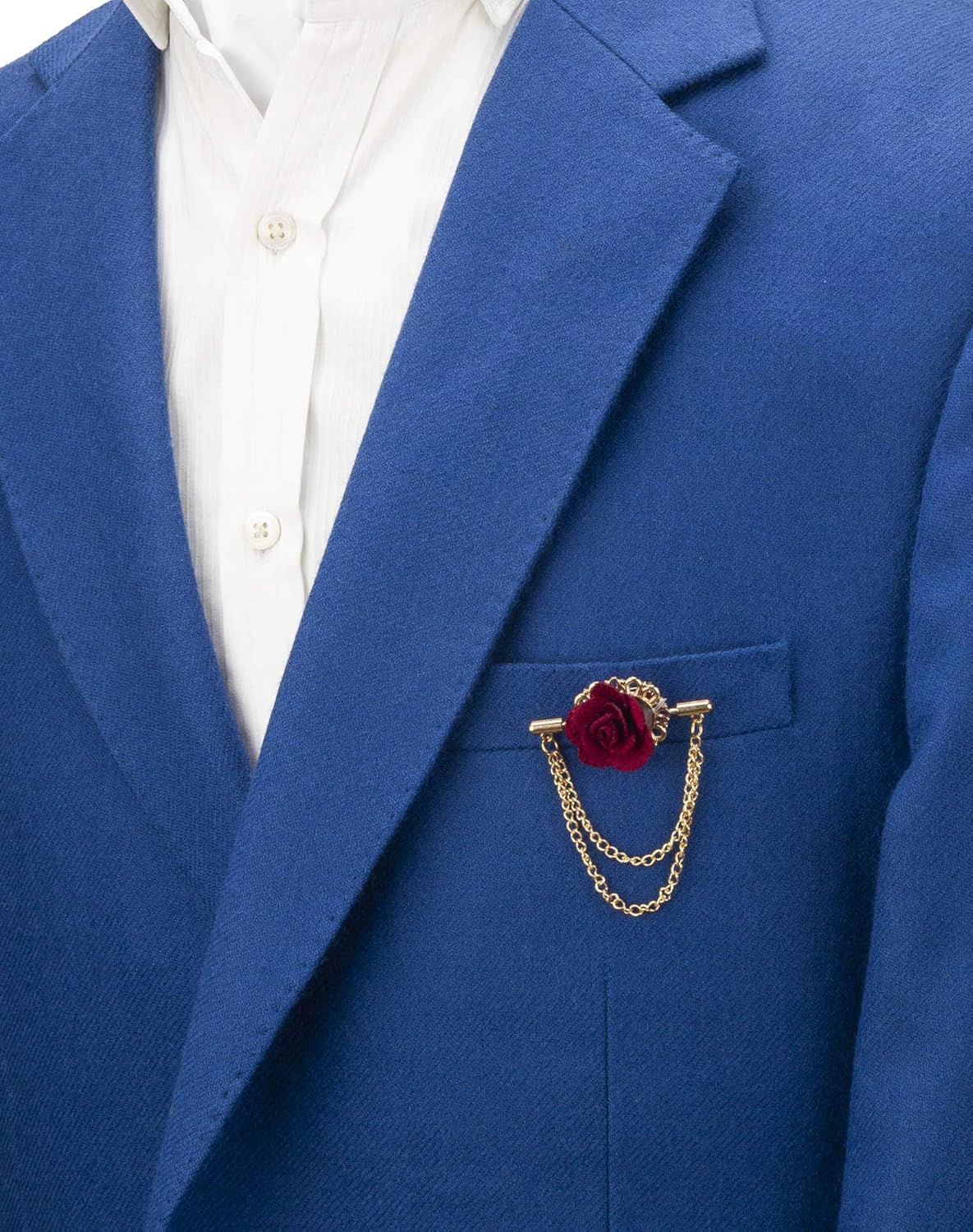 Brooch Lapel Pin for Men Maroon Flower with Double Hanging Chain Lapel Pin Badge Coat Suit Wedding Gift Party Shirt Collar Accessories - Image 4