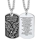 FaithHeart Saint Michael Necklace, Stainless Steel/18K Gold Plated St Michael the Archangel Pendant Amulet for Men Women with Gift Packaging
