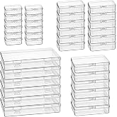 Goodma 36 Pieces Mixed Sizes Rectangular Plastic Organizer Box, Transparent | Empty Mini Storage Containers, Hinged Lids, For Small Items, Craft Projects