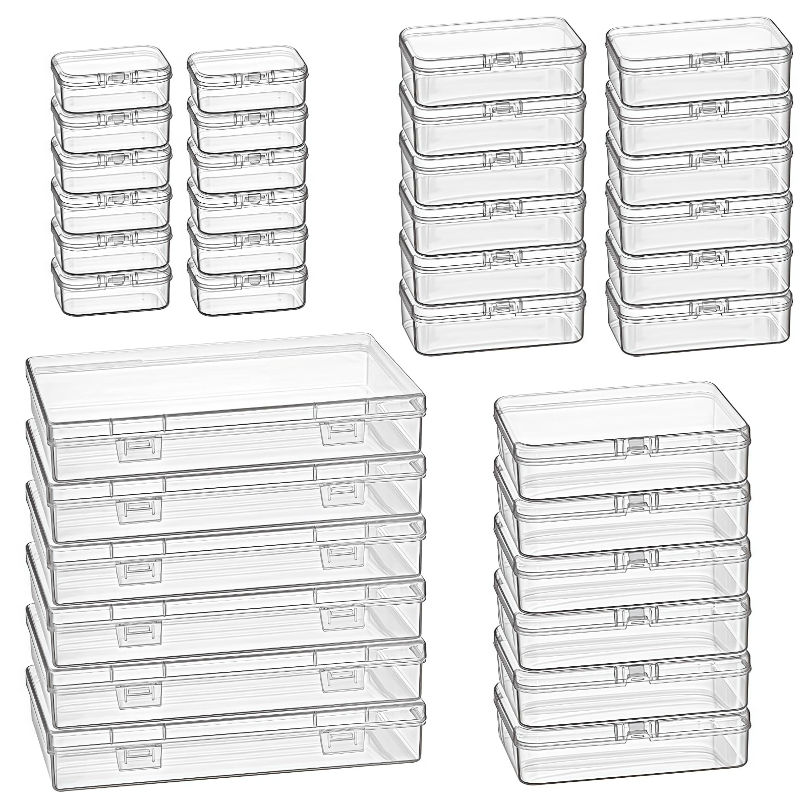 Goodma 36 Pieces Mixed Sizes Rectangular Empty Mini Plastic Organizer Storage Box Containers with Hinged Lids for Small Items and Other Craft Projects (Transparent) — image 1