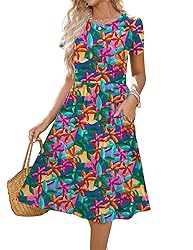 HOTOUCH Womens Short Sleeve Dresses Summer Floral