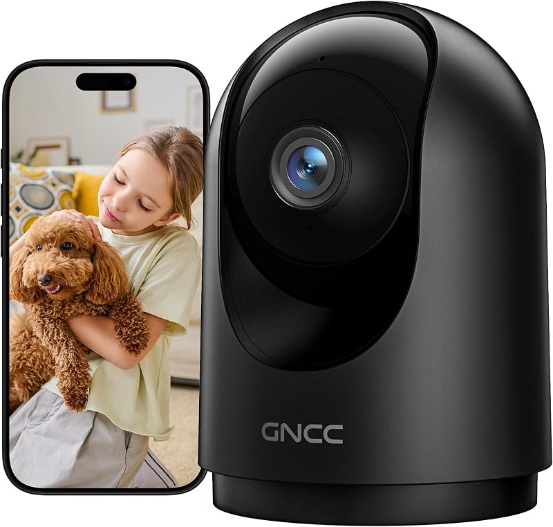 GNCC Indoor Pet Camera with APP 3MP 2K 355° Pan 60° Tilt 2.4GHz WiFi