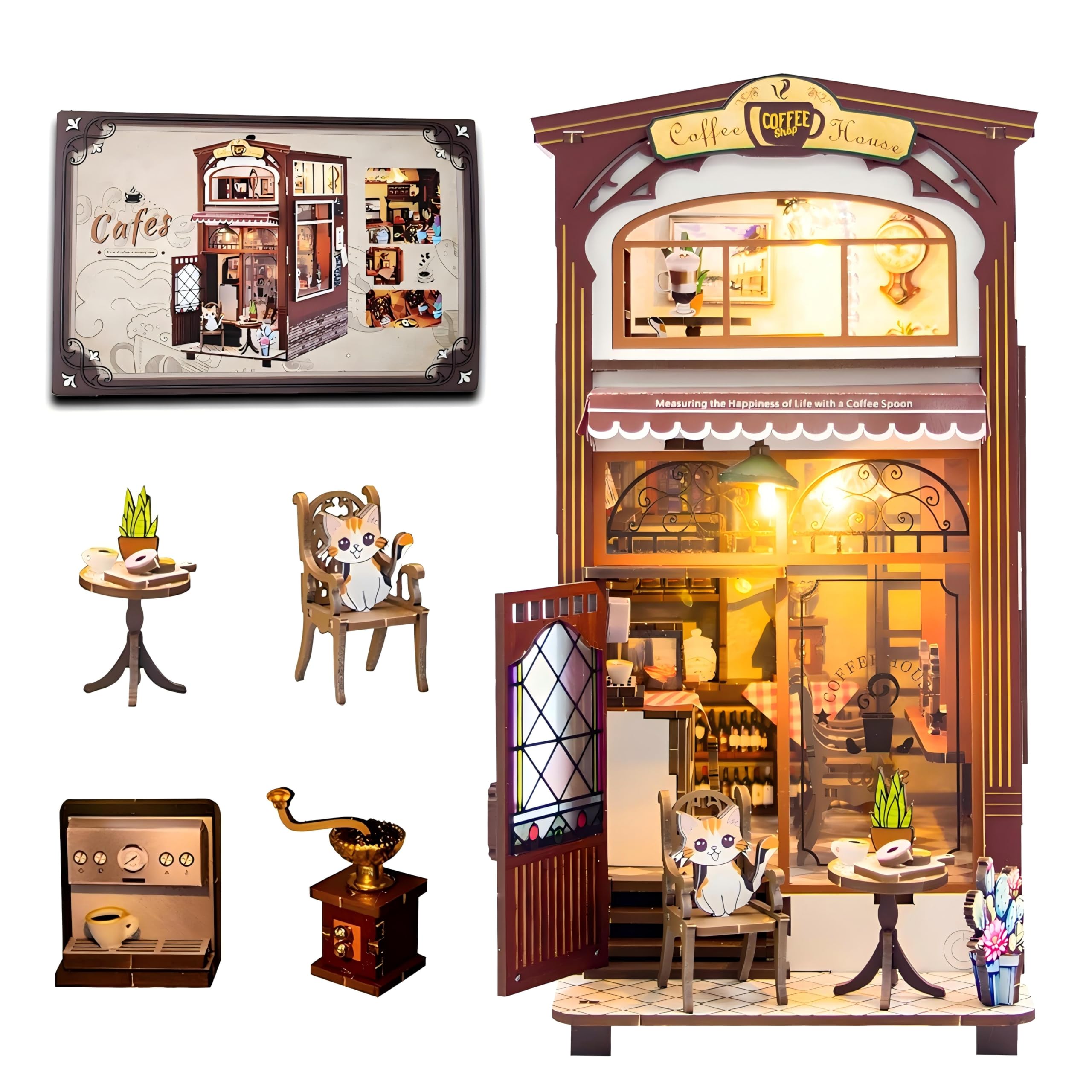 Lycidae Book nook kits for adults Dollhouse kit Miniature Wooden Doll House, 3D puzzle with Furniture and LED Light, Accessories Educational Toys, for 14+ Teens and Adults Building