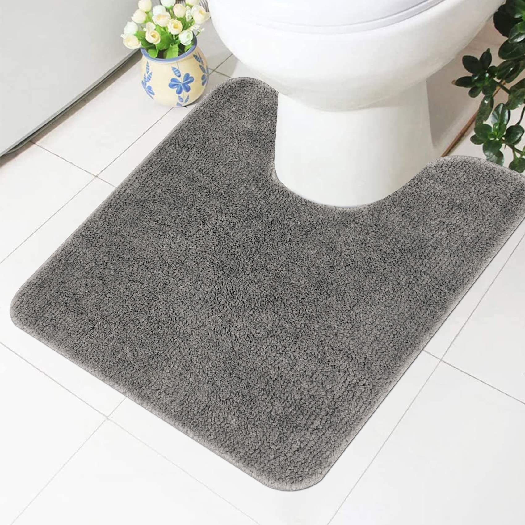 Famibay Pedestal Mats Non Slip Washable Pedestal Mat for Toilet U Shaped Bath Rug Absorbent Microfibre Soft Bathroom Rug Grey — image 1