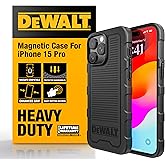 DEWALT Heavy Duty Strong Magnetic for iPhone 15 Pro Case Fits MagSafe, Drop Resistant Impact Protective Back Cover, Shockproof Slim Fit for iPhone 15 Pro Phone Case, Matte Black