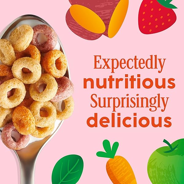 CHEERIOS VEGGIE BLENDS BREAKFAST CEREAL, APPLE STRAWBERRY, MADE WITH FRUITS AND VEGGIES, FAMILY SIZE, 18 OZ