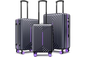 SunnyTour Luggage Sets 3 Piece Hardside Suitcase with Double Spinner Wheels Durable Lightweight Shell with Tsa Lock (20/24/28in) Purple With Dark Blue