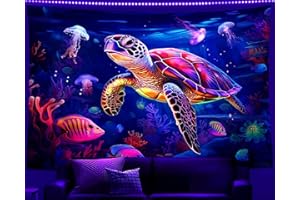 QGHOT Blacklight Turtle Tapestry Glow in the Dark Ocean Tapestry Wall Hanging Black Light Sea Turtle Poster for Kids Teen Room Bedroom Decor 37x29in