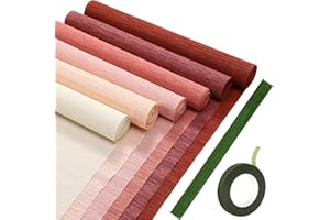 Gersoniel 57 Pcs Crepe Paper Flower DIY Kits 6 Rolls 35g Crepe Paper Sheets 50 Pcs Floral Iron Wire 10 Inch x 8 Feet 1 Roll 50 Meter for Birthday Party Wedding(Pink Series)