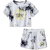 Topgal 100% Cotton Tie Dye Crop Top & Shorts Clothes Set Outfit for Big Girls Size 6-18