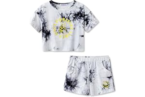 Topgal 100% Cotton Tie Dye Crop Top & Shorts Clothes Set Outfit for Big Girls Size 6-18