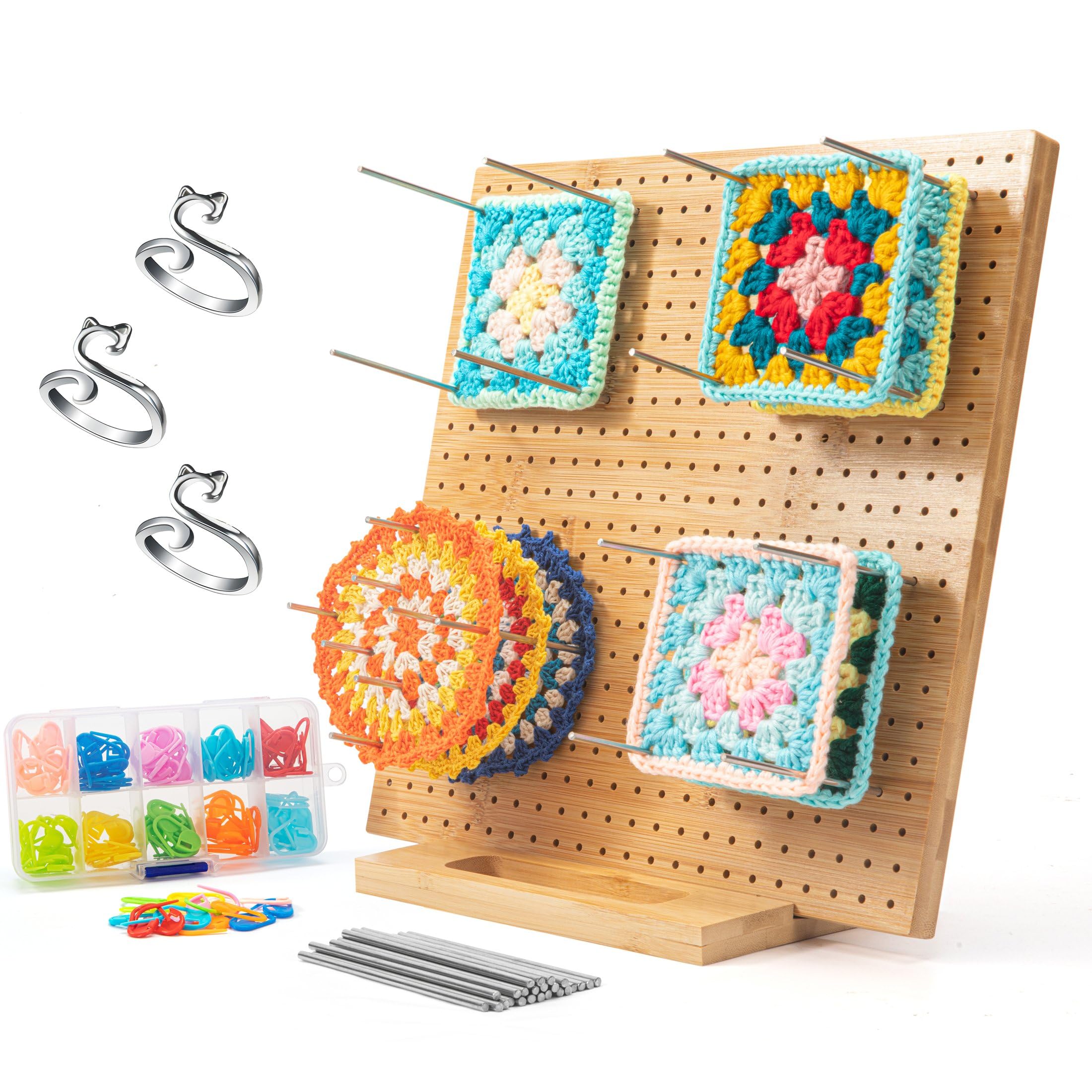 Photo 1 of 12" Bamboo Crochet Blocking Board, Rust-Proof Knitting & Wooden Crochet Mats with 20 Pins, Non-Slip Grid for Granny Squares, Yarn Tools Gifts for Crafters