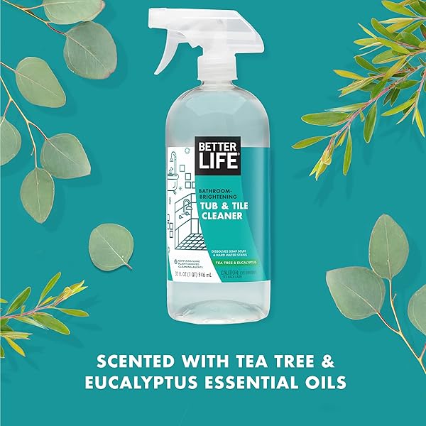 BETTER LIFE BATHROOM CLEANER – TEA TREE BATHTUB & SHOWER CLEANER SPRAY FOR GLASS AND TILE – FOAMING MOLD AND MILDEW REMOVER FOR TUB WORKS ON HARD WATER STAINS – 32OZ, PACK OF 1